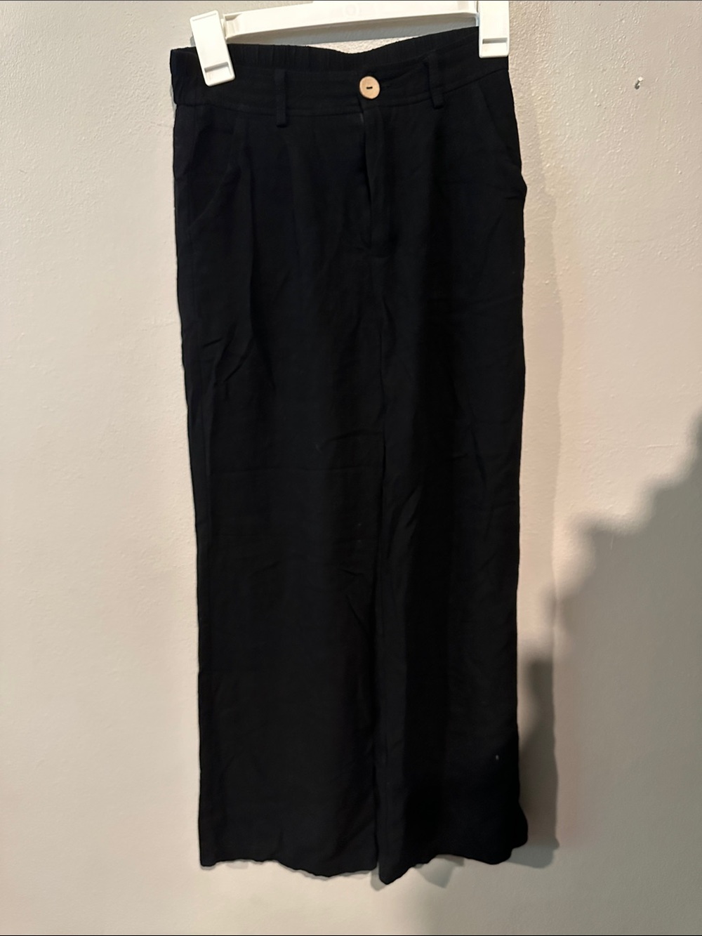 Women's Black Wide-Leg Linen Blend Pants